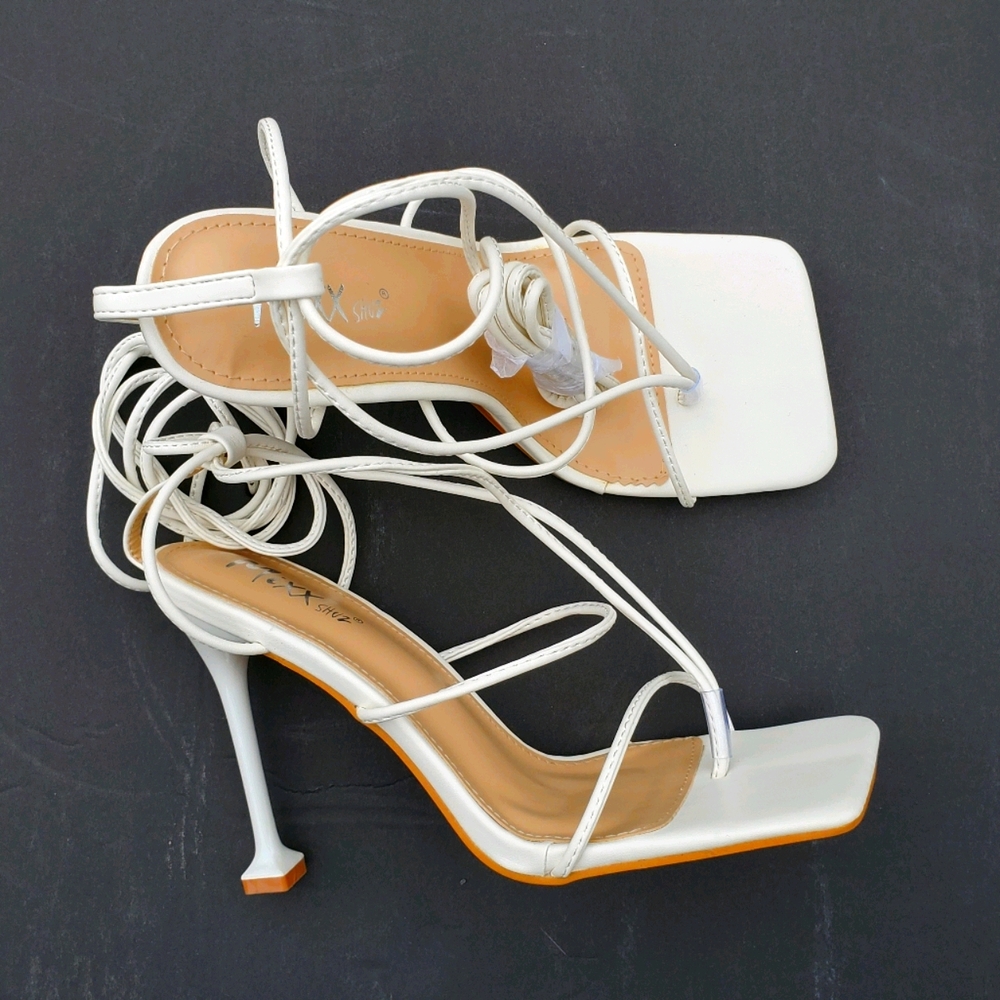 Strappy, squared front heels